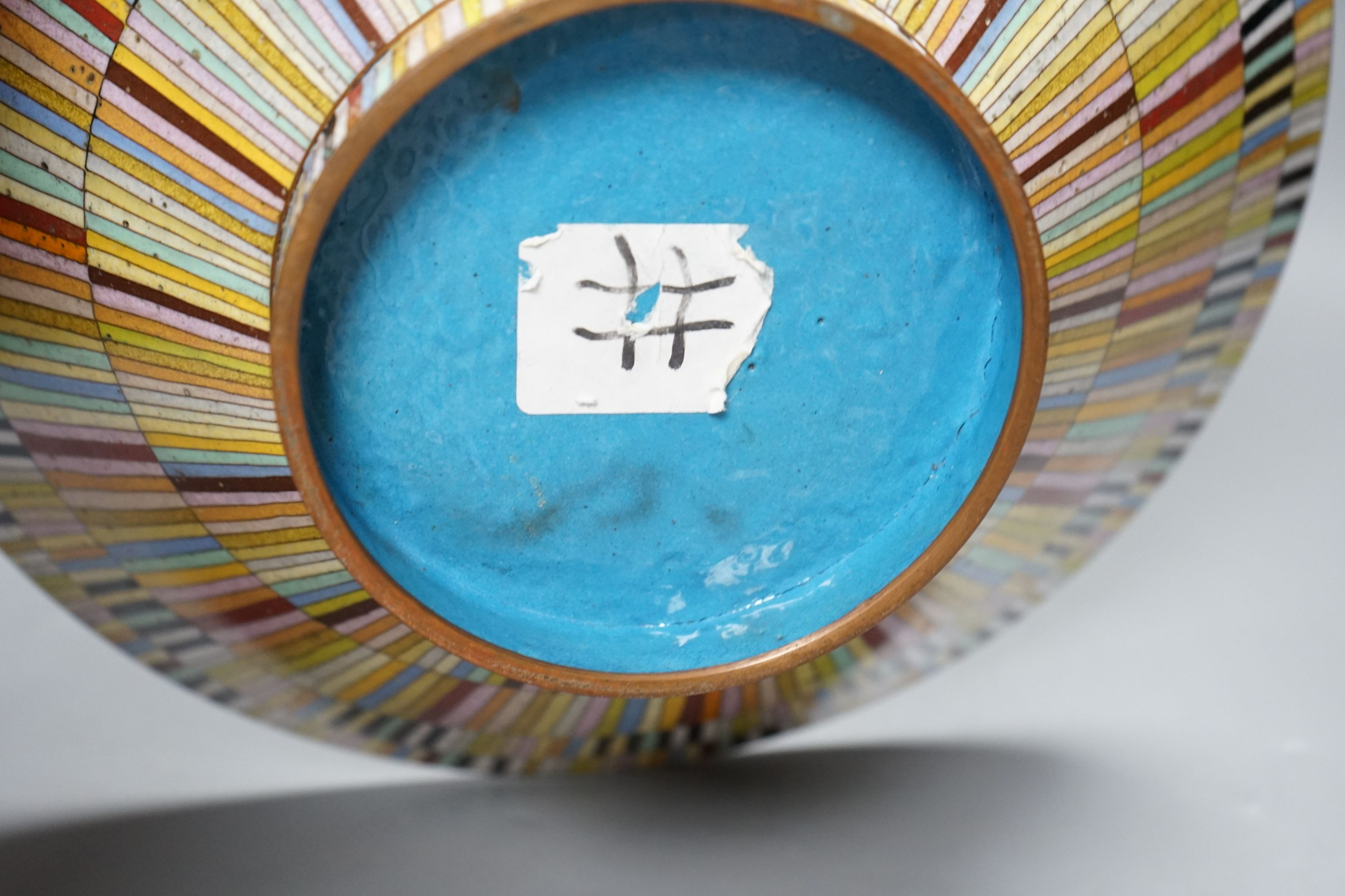 An Art Deco style polychrome cloisonné enamel bowl, 33cm diameter